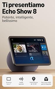 Amazon Echo Show 8 (ultimo modello) – Schermo HD da 8,7″ con colori vibranti, audio spaziale, Grafite, con Accesso Anticipato ad Alexa+