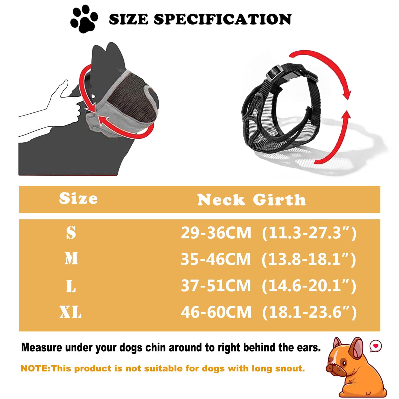Muselière pour Chien Bouledogue français, muselière pour Chien à museau Court, Maille Respirante Ajustable, Anti Morsure, Mastication, aboiement(M,Noir)