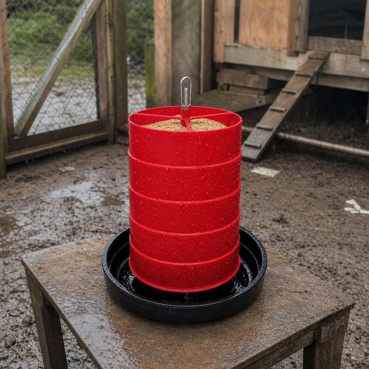 Mangiatoia per Pollame in Plastica | Plastica resistente - animali da cortile - trasporto mangime facile - per allevamento pollame - per allevatori - per esterno