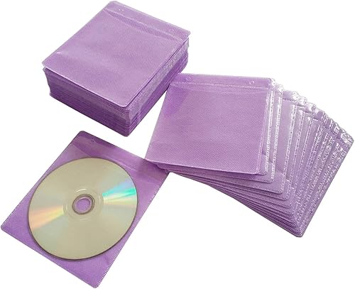 Miniatura 2 de Paquete de 100 fundas de alta calidad para CD y DVD, material grueso no tejido de doble cara para almacenamiento de CD y DVD, estuche de disco (azul)