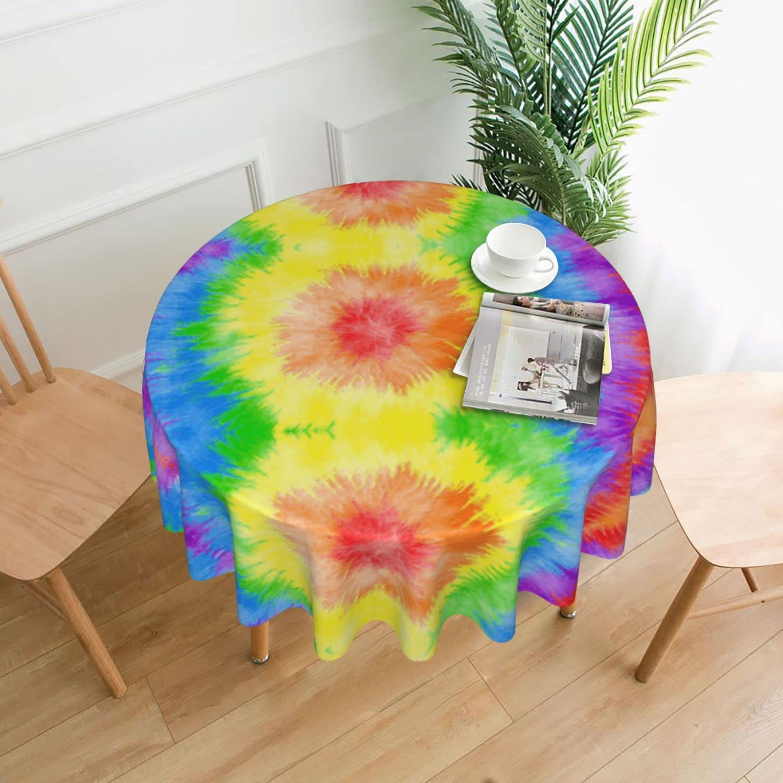 Lawenp Tie Dye Decorative Round Table Cloths - 60 Inches in Diameter for Buffet Tables, Parties, Holiday Dinners.