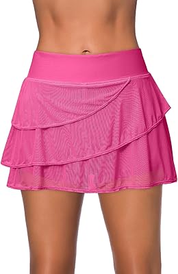 Aleumdr Women's Waistband Layered Swimdress Ruffle Swim Skirt Swimsuit Bottom(Available in Plus)
