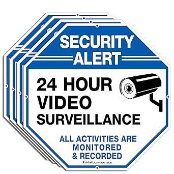 4-Pack Video Surveillance Signs, 12 x 12 Rust Free .040 Aluminum Security Warning Reflective Metal Signs, Indoor or Outdoor Use for Home Business CCTV Security Camera, UV Protected & Waterproof