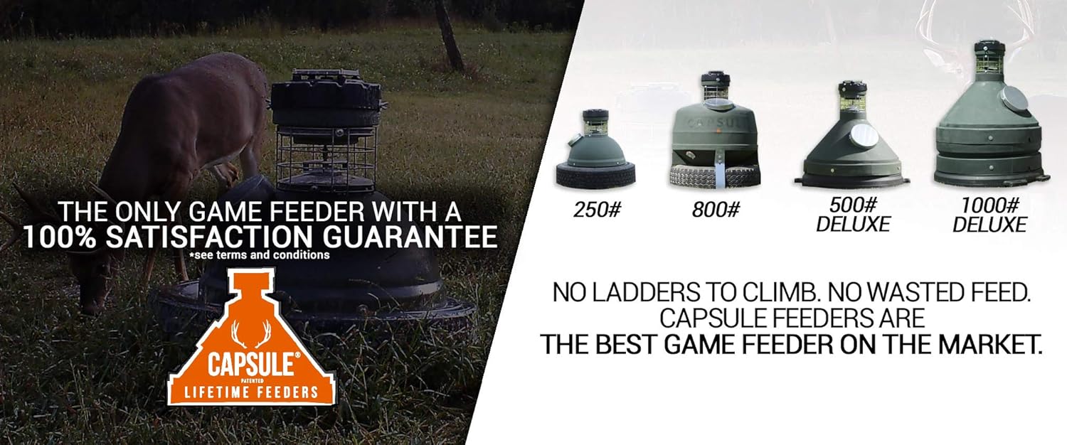 Capsule Feeder Game Feeder with 250LB Capacity, 360-Degree Broadcast Hunting Game Feeder : Sports & Outdoors