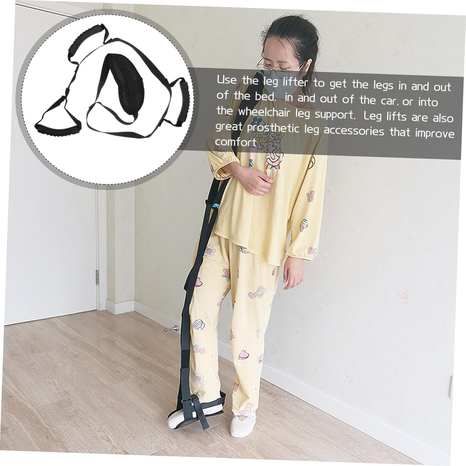 Leg Lifting Belt with Rigid Handle, Nylon Leg Lifter Strap for Elderly and Disabled People, Auxiliary Foot and Calf Support Strap for Mobility and Rehabilitation