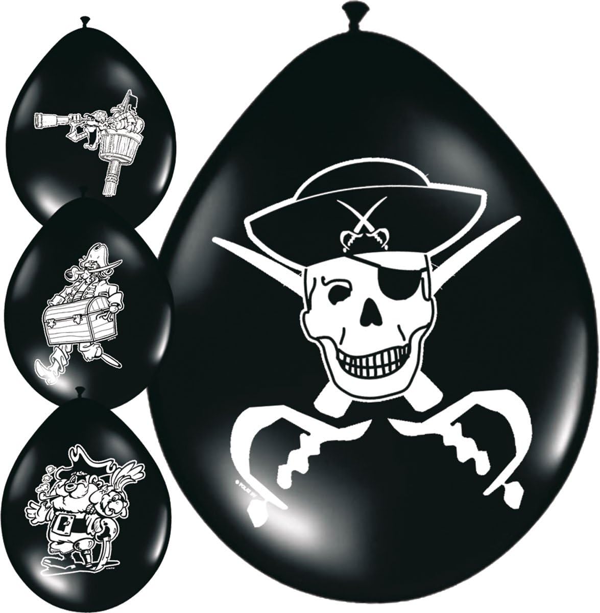 Folat - Pirate Party Themed Balloons - Black and White - 12In / 30cm - 8 pieces