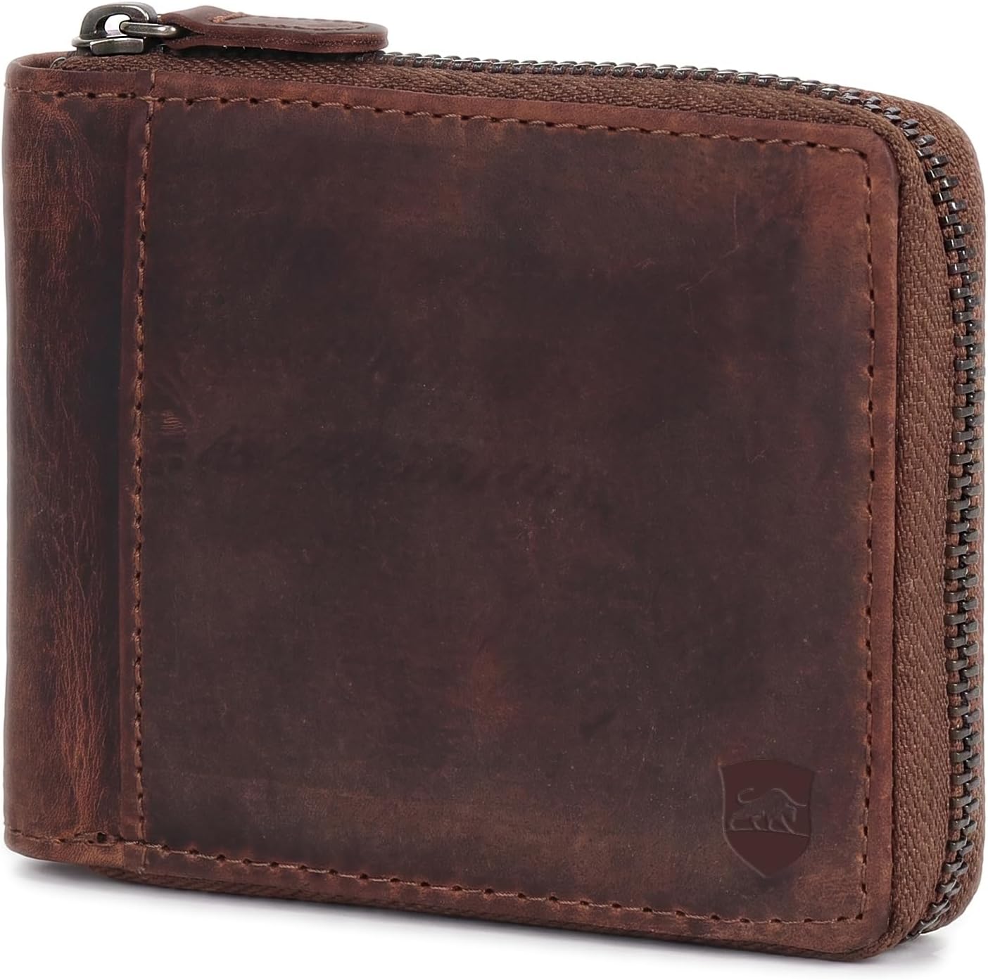 Genuine Leather Wallet for Men | Zip Around Bifold Wallet with 5 Card Slots, Coin Pocket, 2 Hidden Pockets & Cash Compartment | Premium Leather RFID-Free Wallet (Vintage Brown)