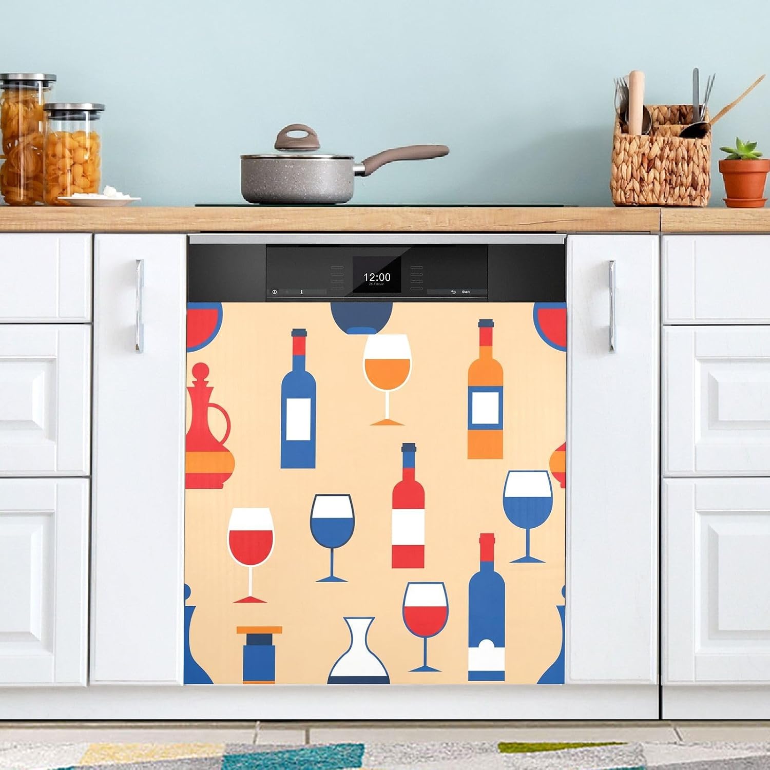 QUGRL Wine Bottles Glasses Dishwasher Magnet Cover Front Door Decanters Colorful Decorative Refrigerator Covers Magnetic Sheet Sticker Wash Machine Fridge Panel Decal for Kitchen Appliance 23x26 in