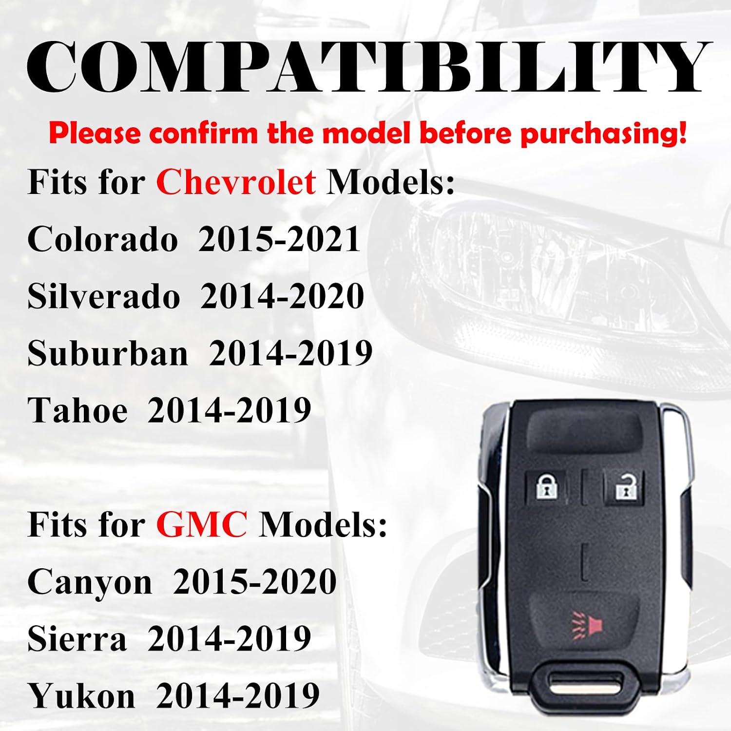 SUPALAND Keyless Entry Remote Control Key Fob Replacement Compatible with Chevy Colorado Silverado Suburban Tahoe 2014-2021 GMC Canyon Sierra Yukon 2014 2015 2016 2017 M3N-32337100 13577771 22859399