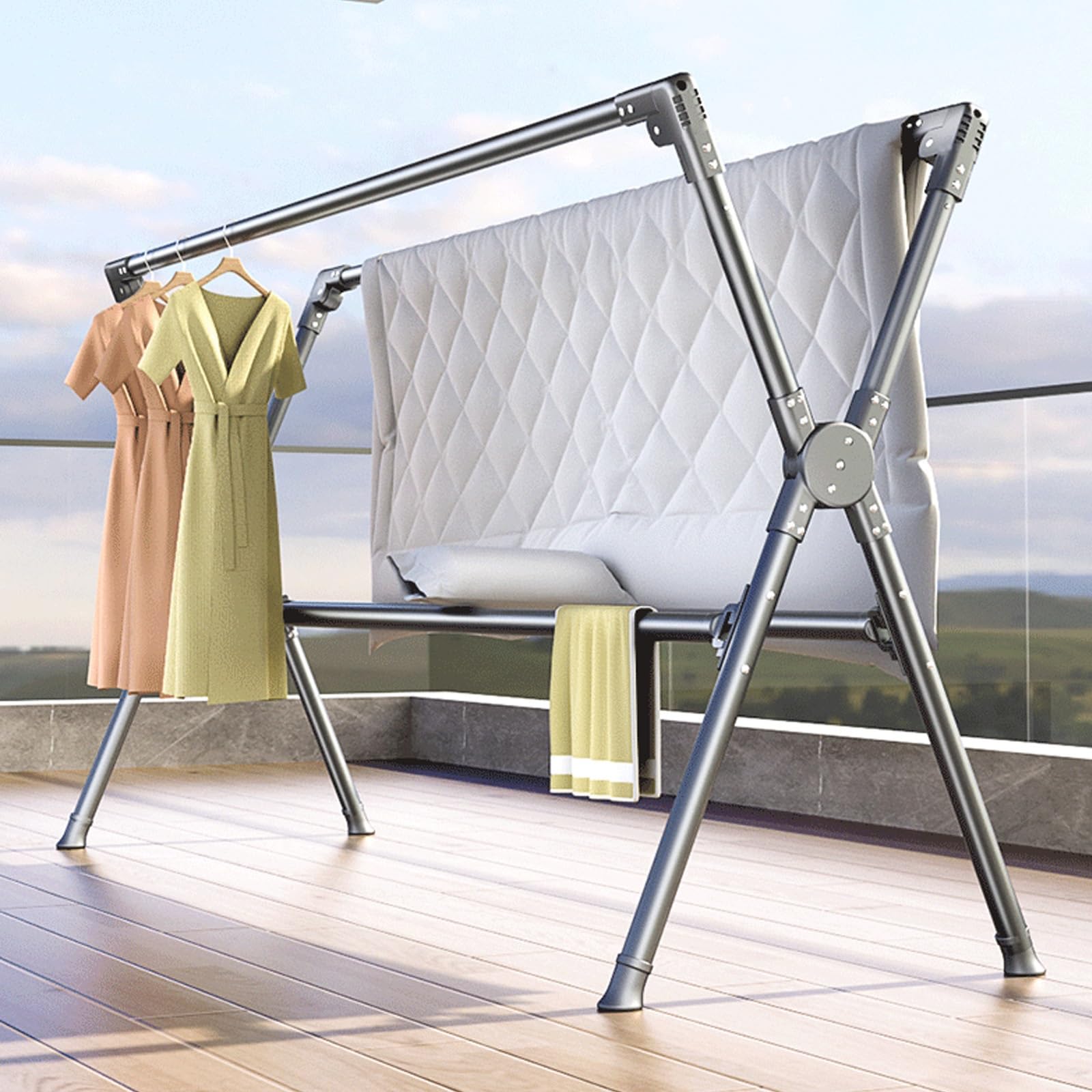 Folding Drying Rack,Foldable Laundry Clothes Stand,Double Pole(140cm)