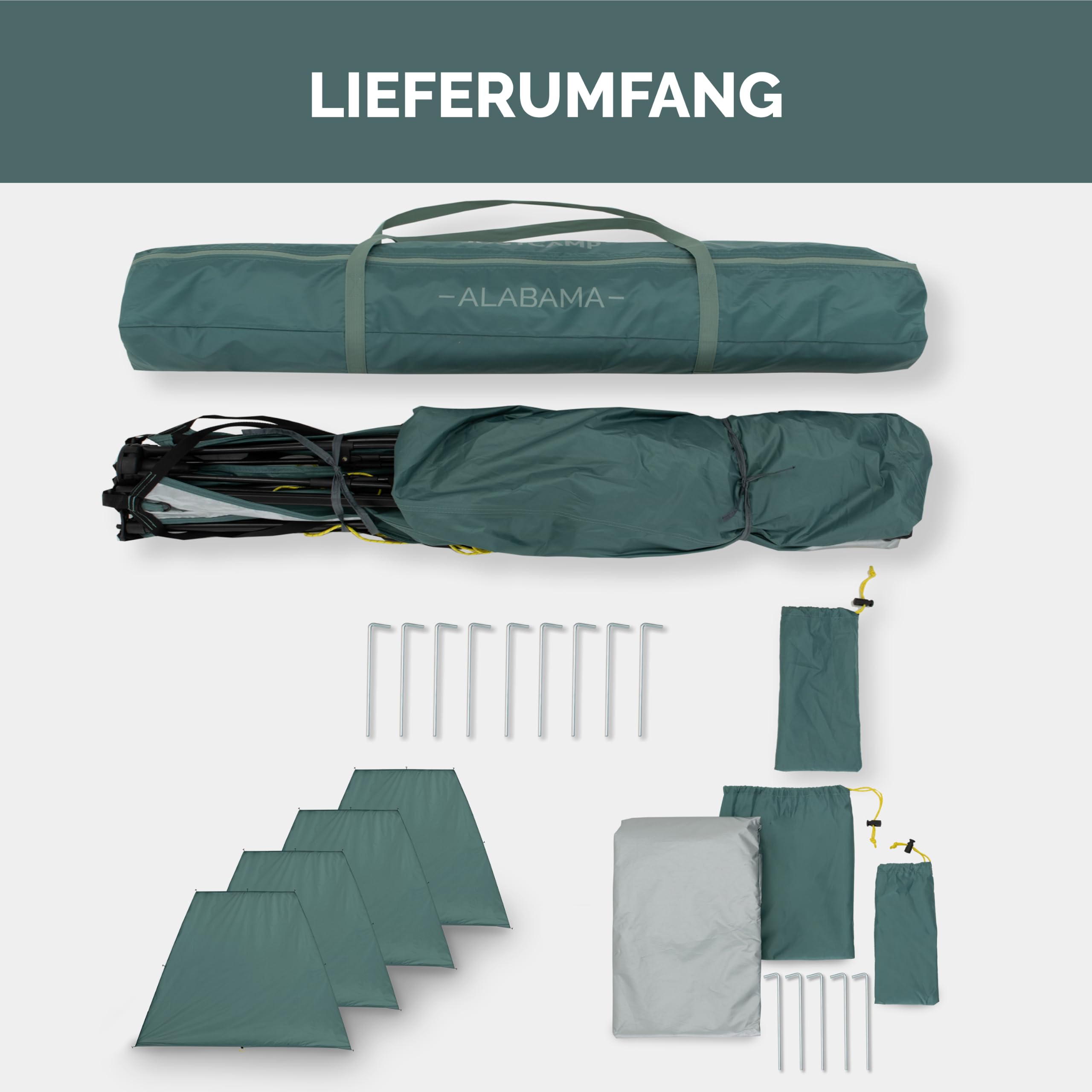JUSTCAMP wasserdichter Schnellaufbau Pavillon mit 4 Seitenwänden 2,5 x 2,5 m - robuster Outdoor Pavillon faltbar mit UV-Schutz 80+ für Garten, Camping, Festival & Strand - leichtes Pop Up Zelt