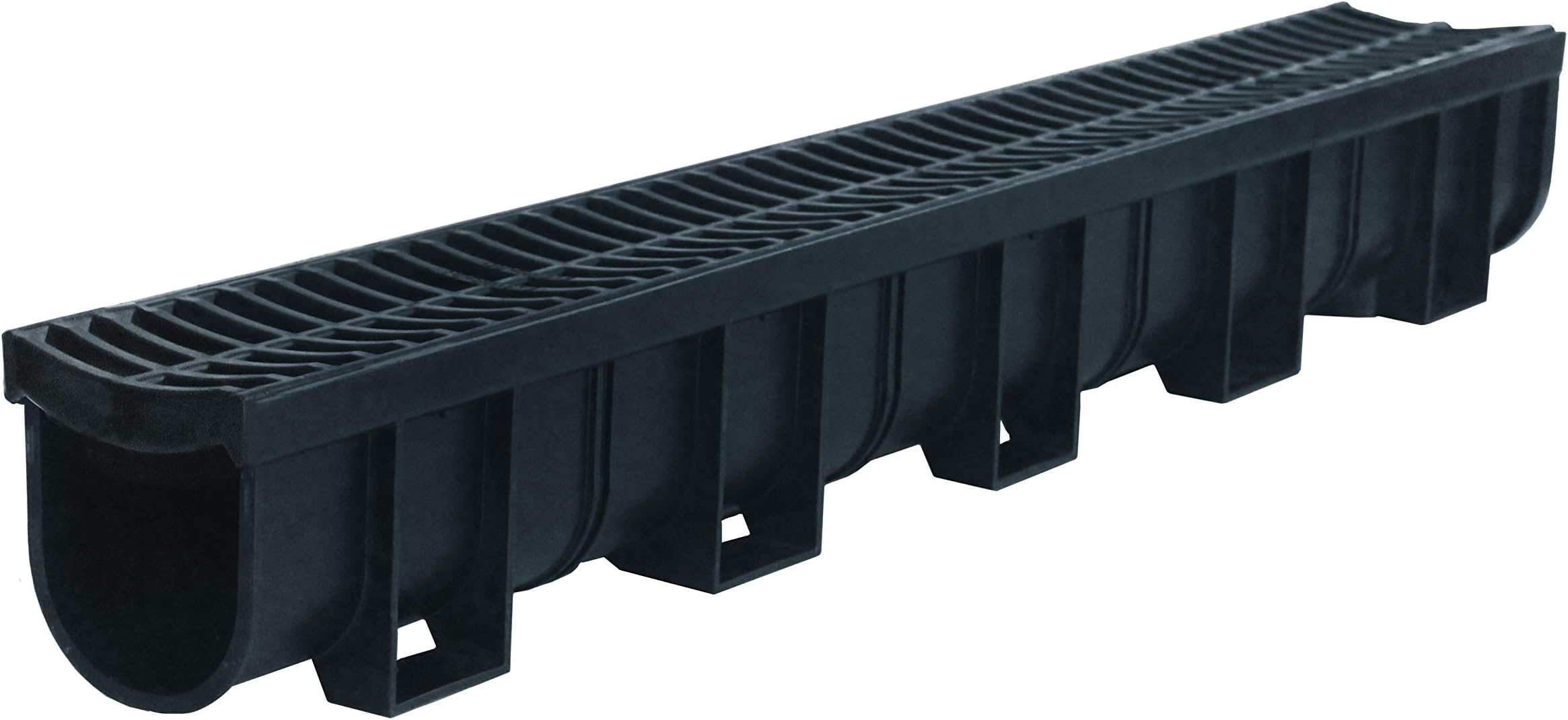 83300 - 3.33 ft Regular Trench Drain - Black Polymer, Heel Friendly Grate - For Drainage Systems, Driveway, Basement, Pools, etc.