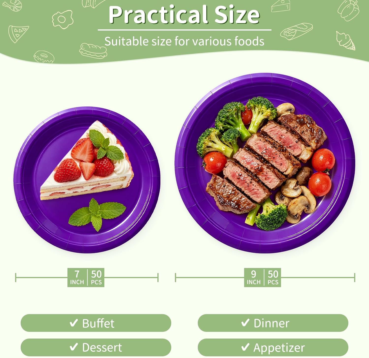 Purple Paper Plates Disposable, 100 Pcs (50-9 & 50-7)