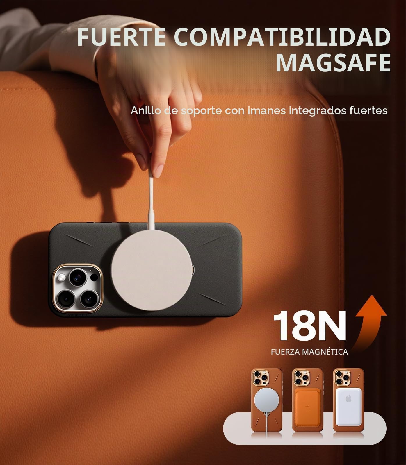 TORRAS Ostand Q3 VegSkin - Funda para iPhone 16 Pro Max (piel de silicona sostenible) (soporte magnético invisible 360°), tacto premium, duradera, funda iPhone 16 Pro Max Case noble estructura de piel