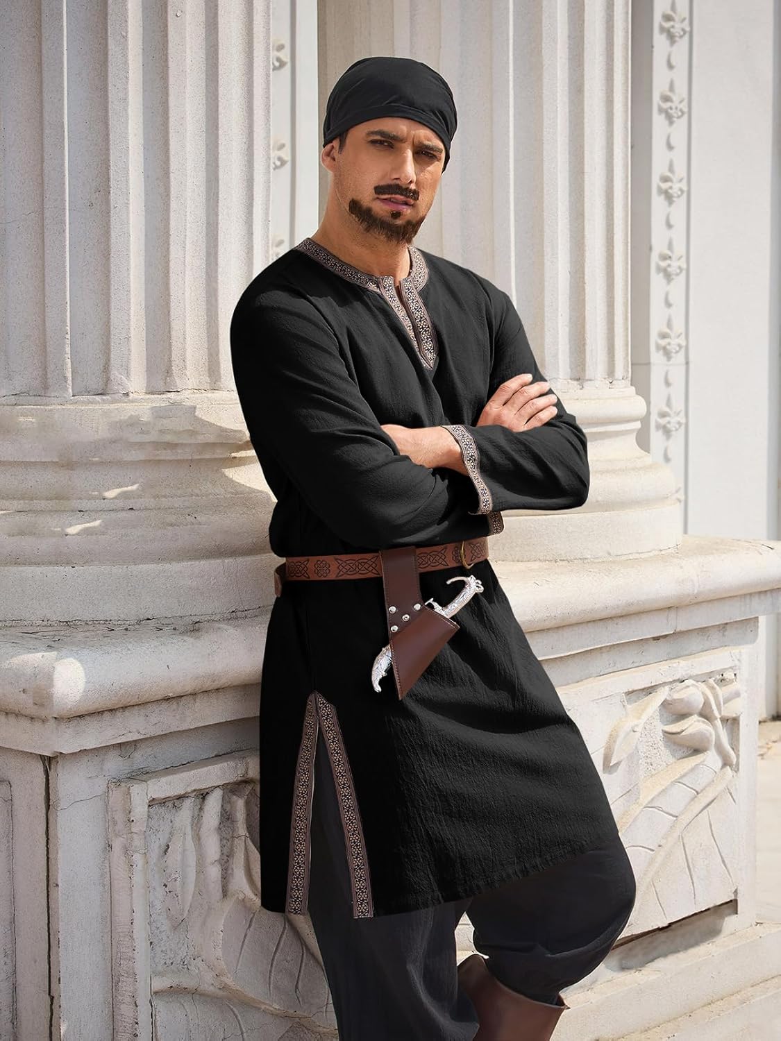 Runcati Mens Medieval Pirate Shirt Renaissance Viking Knight Warrior Tunic Tops Long Sleeve LARP Halloween Costume - Image 3