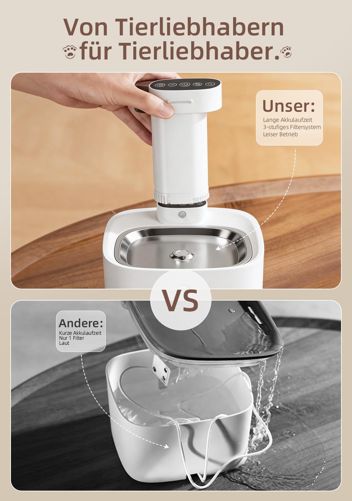 Katzenbrunnen Kabellos mit Bewegungsmelder 3.2L, 4000mAh Akku Trinkbrunnen für Katzen Edelstahl, Ultra-Leise Pumpe, Automatischer Wasserspender Katze, Hundetrinkbrunnen Filter, Weiß