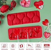 Vista 4 de Webake Moldes de Piruleta en Forma de Corazón de 6 Agujeros, Moldes de Caramelo de Chocolate en Forma de Corazón con Palillos de Piruleta, Ideales