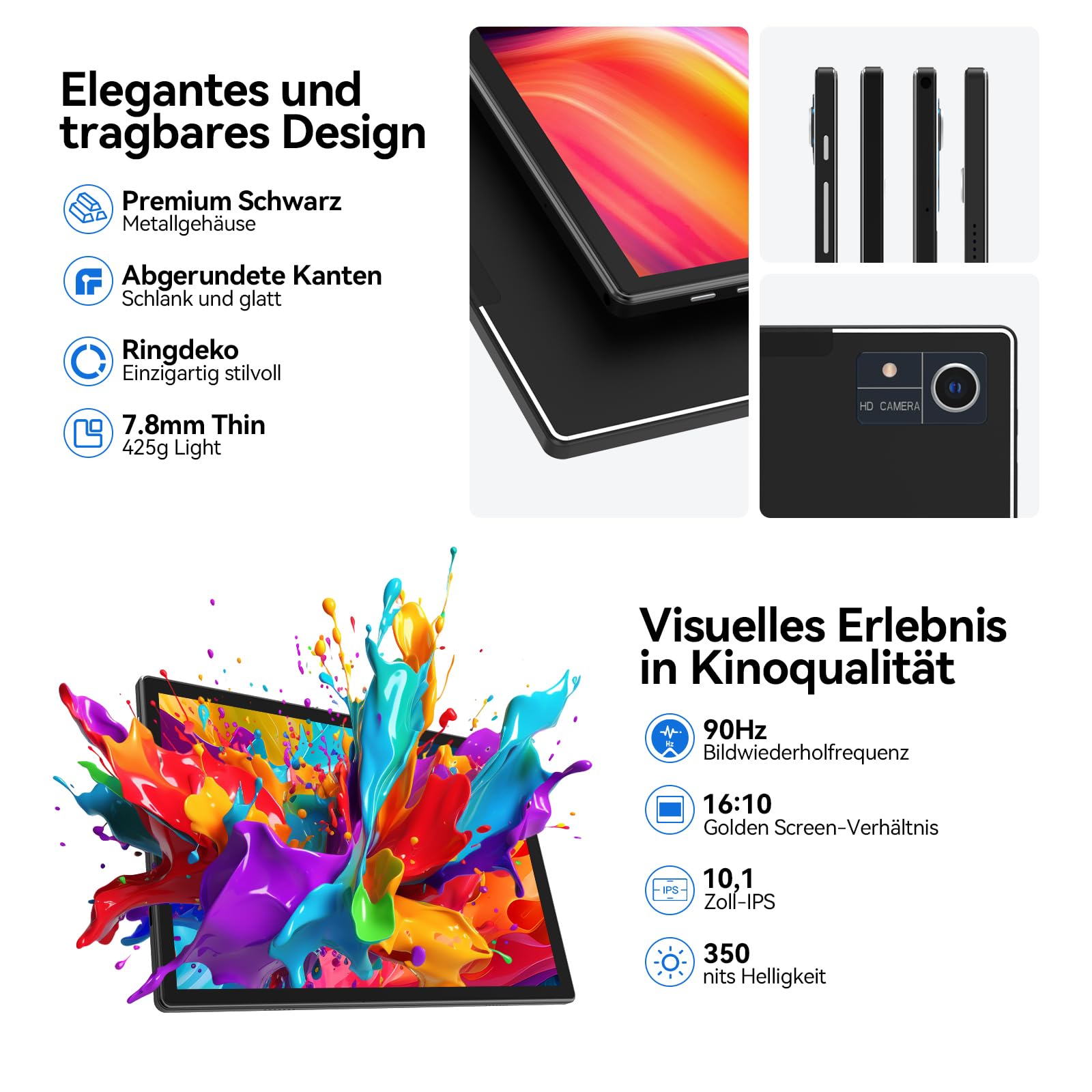 FEONAL Tablet 10 pollici con 16 GB RAM + 128 GB ROM (1 TB TF)