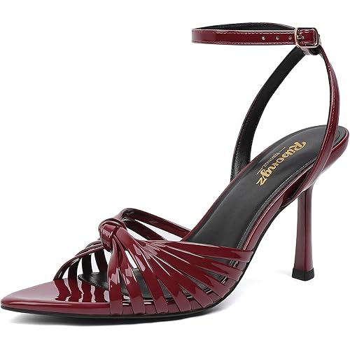 RIBONGZ High Heels for Women Lace Up Summer Sandals Strappy Heels Pointed Open Toe Ankle Strap High Stiletto Sexy Pumps for Wedding Casual Dance Prom Party Comfortable Dressy Shoes