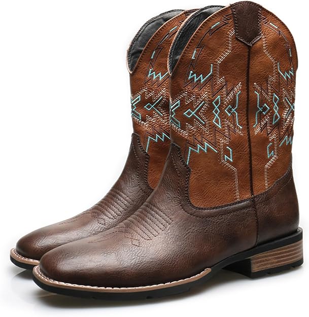 Stivali Da Cowboy Uomo In Pelle Sintetica - Punta Quadrata, Tacco 3 Cm, Suola Gomma, Facili Da Infilare, Ricamati