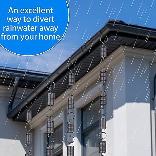 Miniatura 2 de Cadena de lluvia de eslabones de canal de tres rayas de 8.5 pies. - Aluminio con recubrimiento en polvo negro - Reemplazo funcional y decorativo