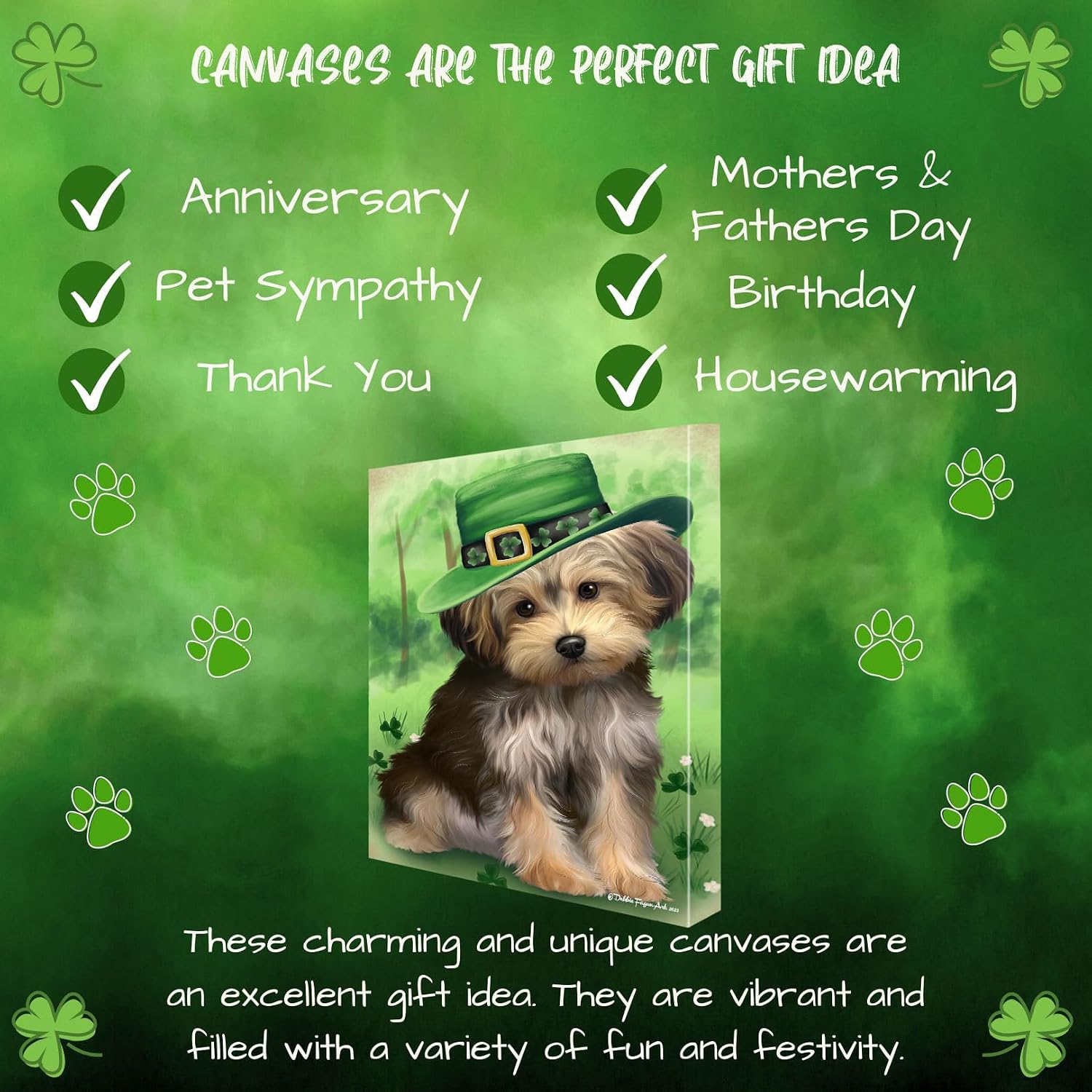 St. Patricks Day Irish Yorkipoo Dog Canvas Wall Art - Premium Quality Ready to Hang Room Decor Wall Art Canvas - Unique Animal Printed Digital Painting for Decoration, 12"x12" - CVSP55275