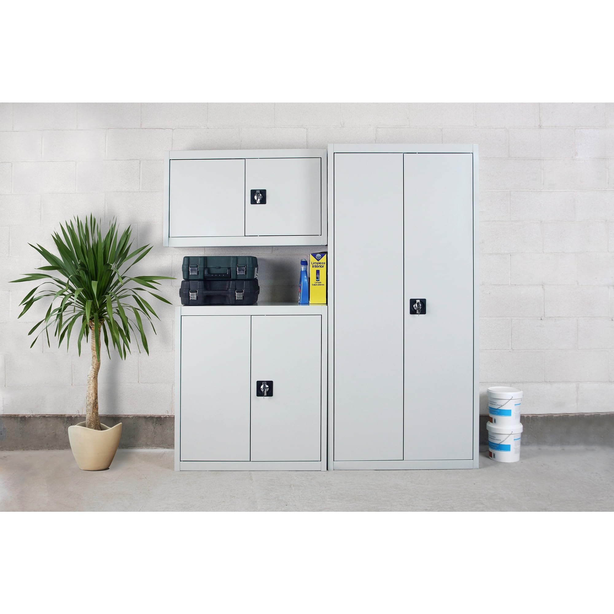 Simon Rack Armario Metálico con Llave para Garaje, 4 Estantes, 2 Puertas, 1800x1000x400 mm, Gris - Simonlocker