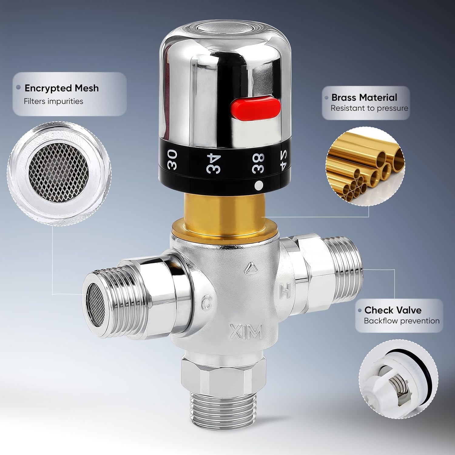 3-Way Thermostatic Mixing Valve, DN15 Temperature Control Bathroom Faucet and Shower Water Mixer Valve G1/2 NPS Male Connections,Chrome…
