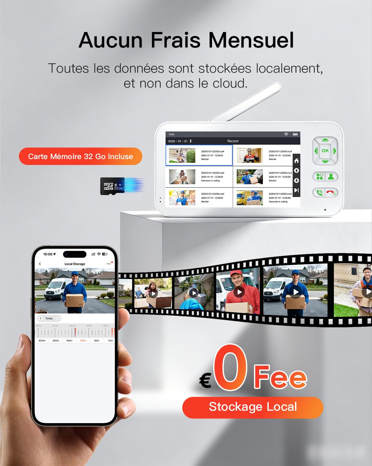 WiFi Visiophone sans Fil, 1080P Interphone Vidéo sans Fil, Étanche Sonnette avec Camera et Écran 5 Pouces, Aucun Abonnement, Vision Nocturne, Détection de Mouvement, Contrôle APP