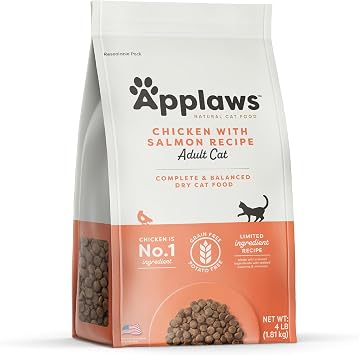 Applaws Complete Dry Cat Food, Grain-Free, Limited Ingredient with Added Vitamins & Minerals, Protein, Supports Digestion, Chicken & Salmon 4 Pound Bag