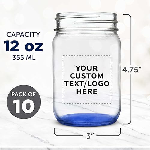 Miniatura 5 de DISCOUNT PROMOS Tarros de vidrio decorativos personalizados de 12 onzas, juego de 10, tarros de vidrio para avena durante la noche, dulces, frutas,