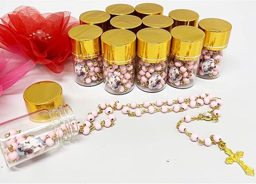 Miniatura 3 de RBN Rosario de comunión de 12 piezas en frasco de vidrio Recuerdos de bautizo Quinceañera Bautizo Recuerdos para Primera Comunión Niña Quinceañera