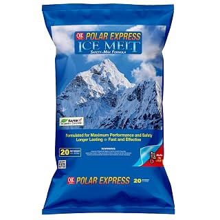 Qik Joe Polar Express Rock Salt Blend - Instant Snow and Ice Melt for Sidewalks, Driveways, and Parking Lots - Deicer for Concrete, Asphalt, and Other Surfaces - 20 lbs - Amazon product rated Grade A