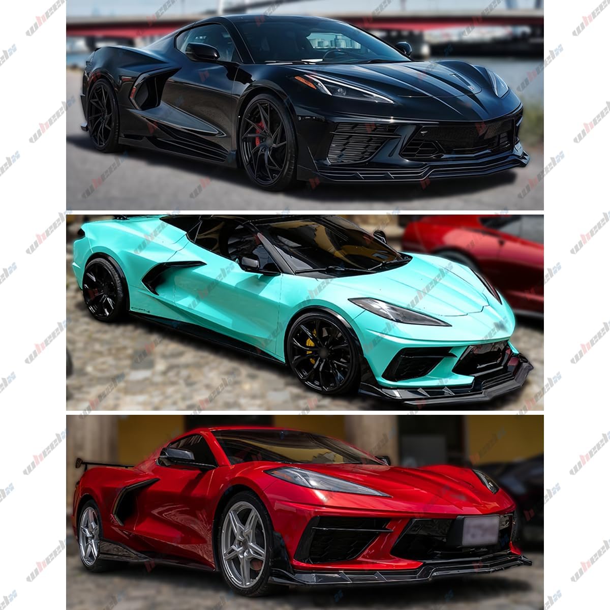 7Pcs Front Lip Compatible with 2020-2025 Chevy Corvette C8 Z51, Bumper Air Dam Lower Chin Splitter Protection Body Kit Fits for 2020 2021 2022 2023 2024 2025 (Carbon Fiber Pattern)