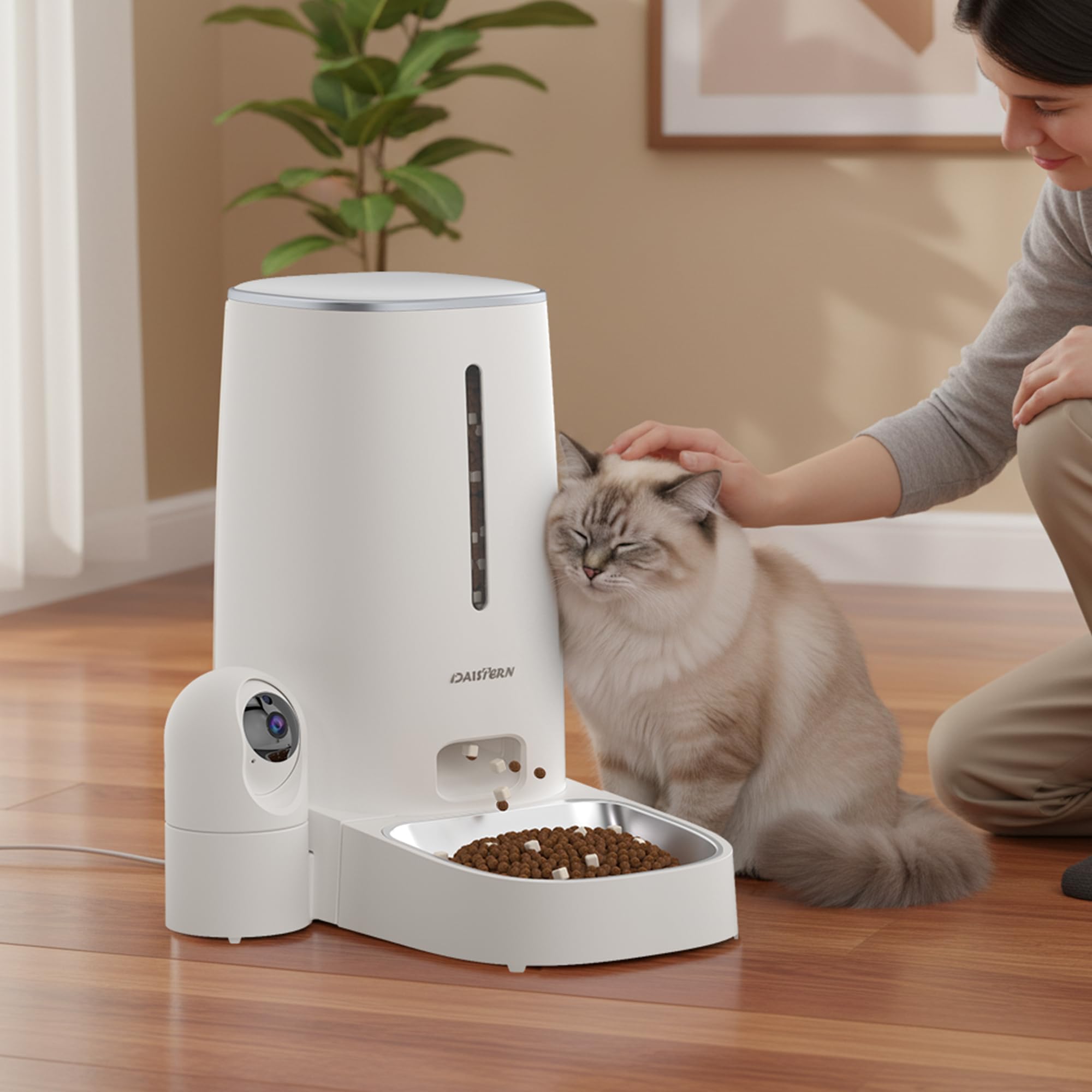 Futterautomat Katze Hunde mit Kamera 4L, Katzenfutter Automat mit 1080P HD-Video mit Nachtsicht & Zwei-Wege-Audio, Abnehmbare Kamera, 2,4G/5G WiFi App-Steuerung, KI Funktion