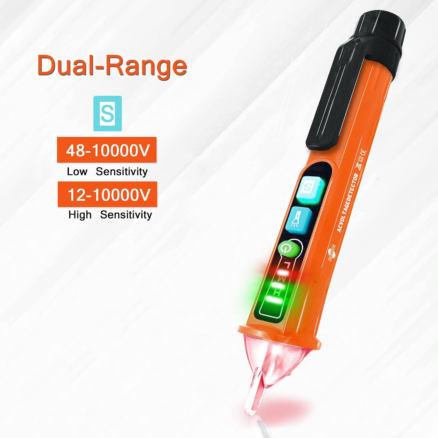 Voltage Tester, Non Contact Voltage Tester Detector, Electric Electricity Tester Pen, Dual Range AC 12V-1000V/48V-1000V, Live Wire Tester with LED Flashlight, Buzzer(2 Pack Orange)