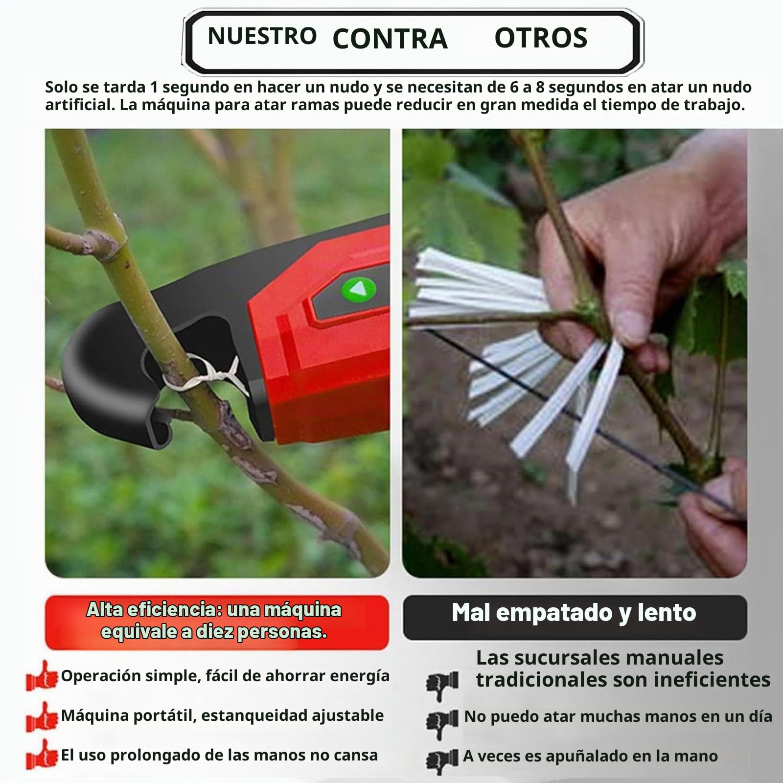 Máquina Atadora De Plantas Eléctrica De 4 Engranajes, Máquina Atadora De Vides Eléctrica De Mano con Batería, Herramienta para Atar Ramas De Jardín con Guantes para Atar Vides, Liviana