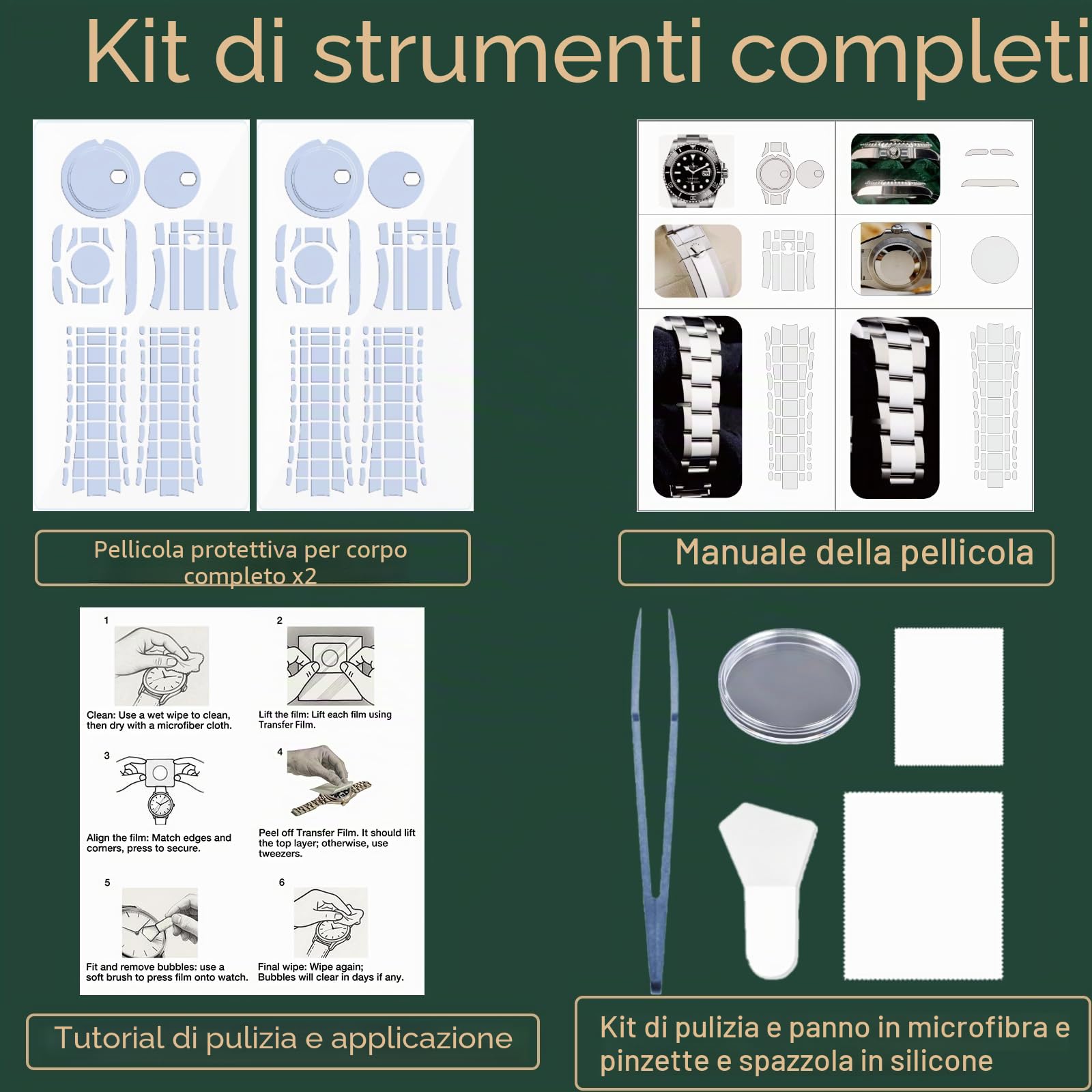 2Pack Pellicola Protettiva per Rolex Submariner 41mm (Nessuna Data) Ref. 124060. | Pelle trasparente, copertura completa, adesivo per la protezione dello schermo dell'orologio