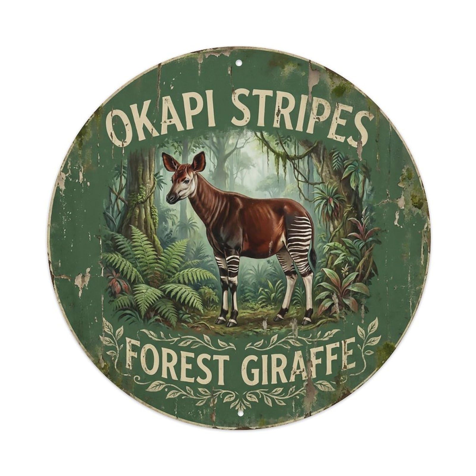 Cxhjca 8X8inch(20X20cm) Okapi Stripes Forest Giraffe Metal Tin Sign