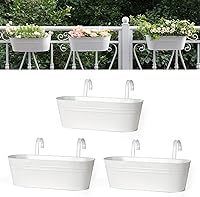 Vista 1 de Dahey - 3 macetas colgantes de hierro de metal para barandilla, de 15.7 pulgadas, con cubeta para colgar, estilo rústico, para ventana, con ganchos