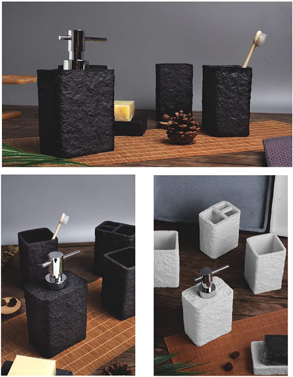 Juego de accesorios baño kit Conjunto De Accesorios De Baño, Tocador De Baño De Piedra Arenisca Y Resina, Decoración De Encimera, Adorno Creativo Para Regalo Conjunto baño set para el baño(Dight Gray,