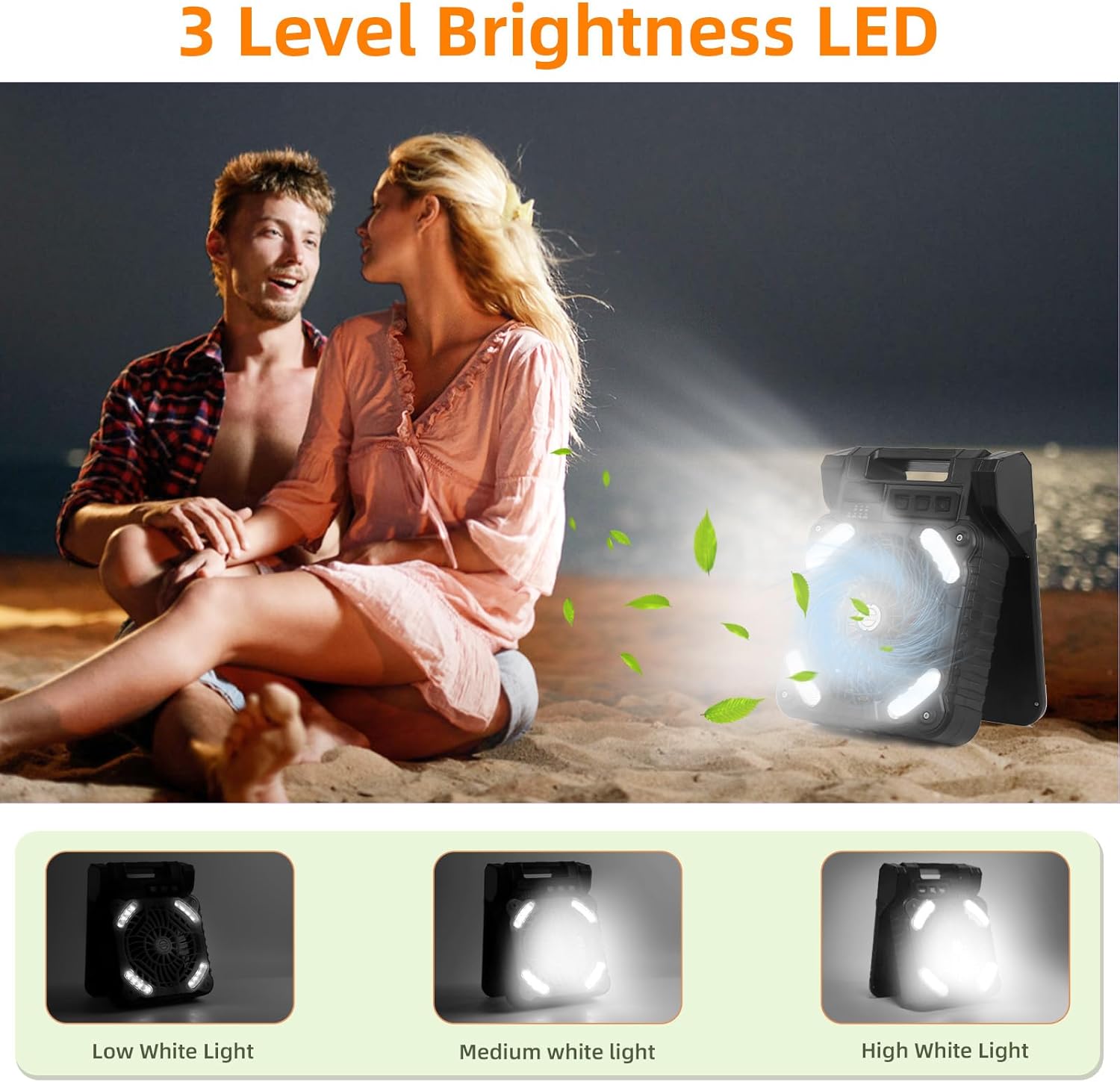 Rechargeable Camping Fan with LED Lantern, Portable Solar Powered Fan with 20000 mAh Battery, 3-Levels Timer, 4-Levels Speeds Adjustable Table Desk Fan for Outdoor Fishing Camping Beach Picnic Travel