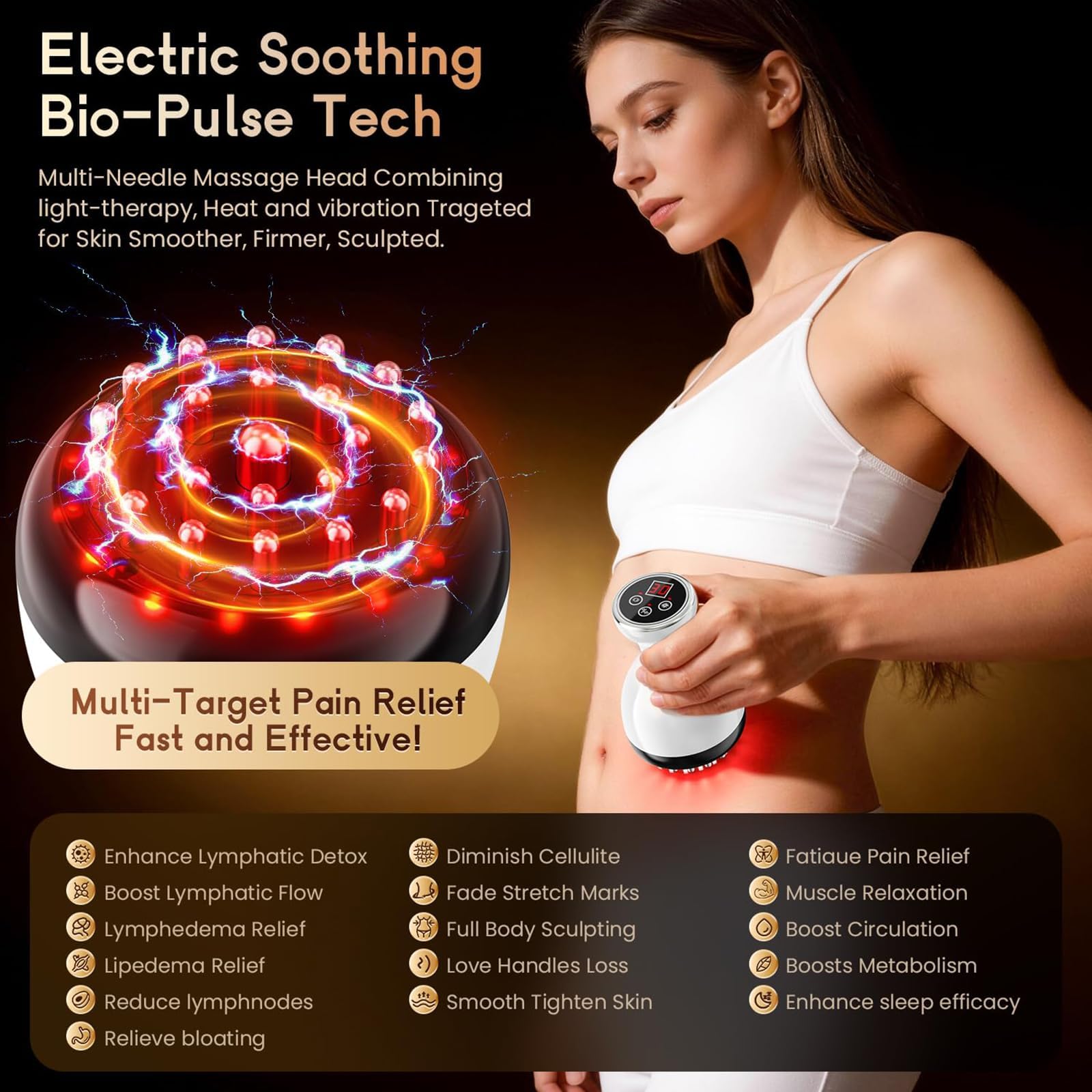 Masajeador de Drenaje Linfático, Masajeador Anticelulítico Eléctrico con Microcorriente, Luz Roja, Calor y Vibración, para Piernas, Brazos, Abdomen y Cuerpo