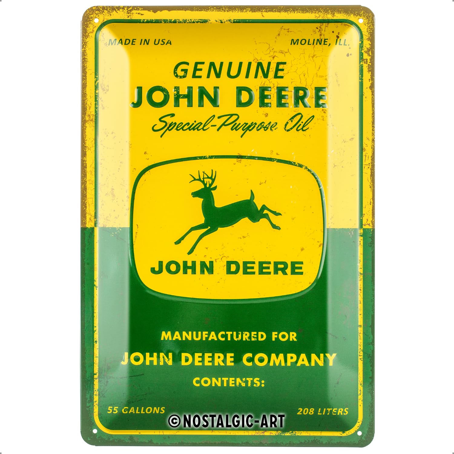 Nostalgic-Art Retro Tin Sign, 20 x 30 cm, John Deere - Special Purpose Oil - Gift Idea for Tractor Fans, Original Licensed Product (OLP), Made of Metal, Vintage Design, Tin Signs Sayings