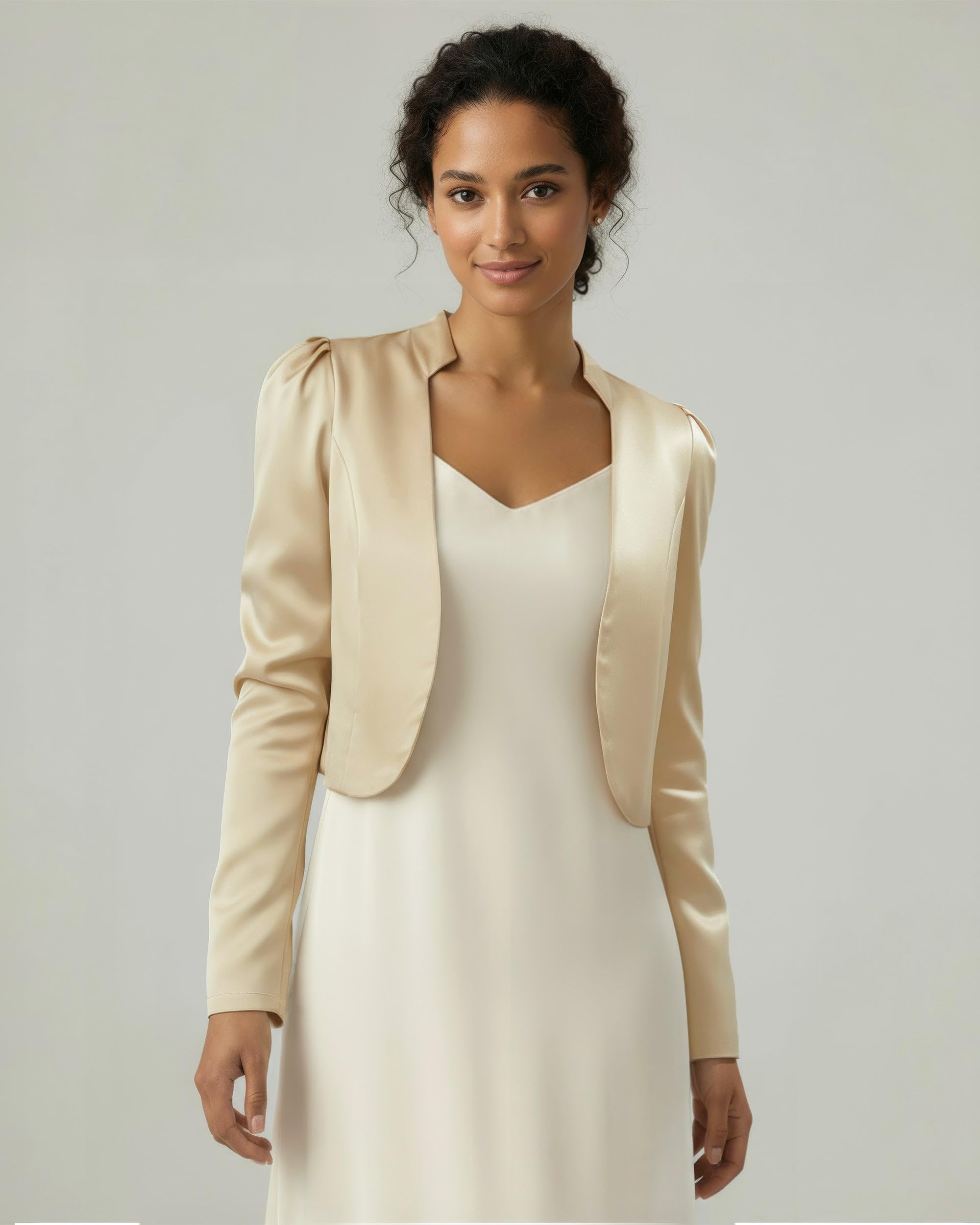Bolerose Formal Satén Manga Larga Bolero Chaqueta