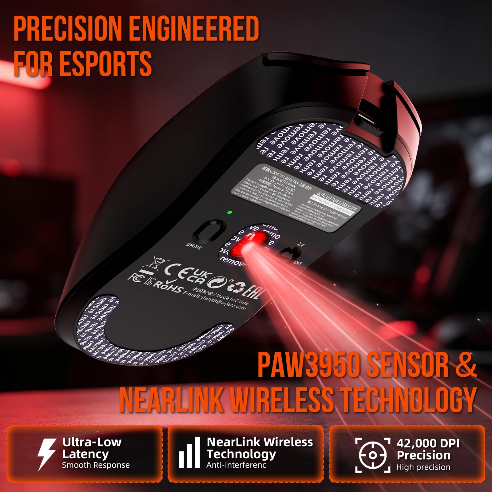 AJAZZ AJ200P NL ULTRA Mouse Gaming Wireless, PAW3950 e Dock di Ricarica