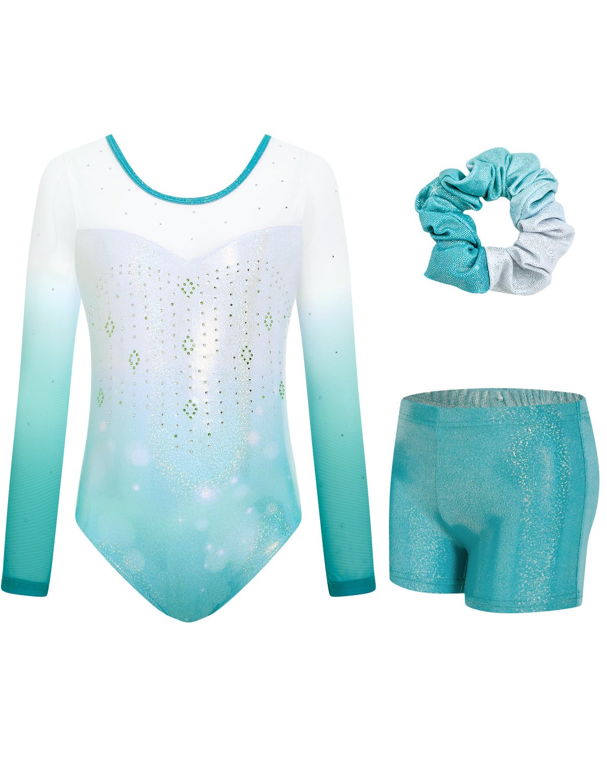 JiAmy Gymnastikanzug Mädchen, Turnanzug Turnshorts Haarband Set Turnanzug Leotard Set für 3-12 Jahre