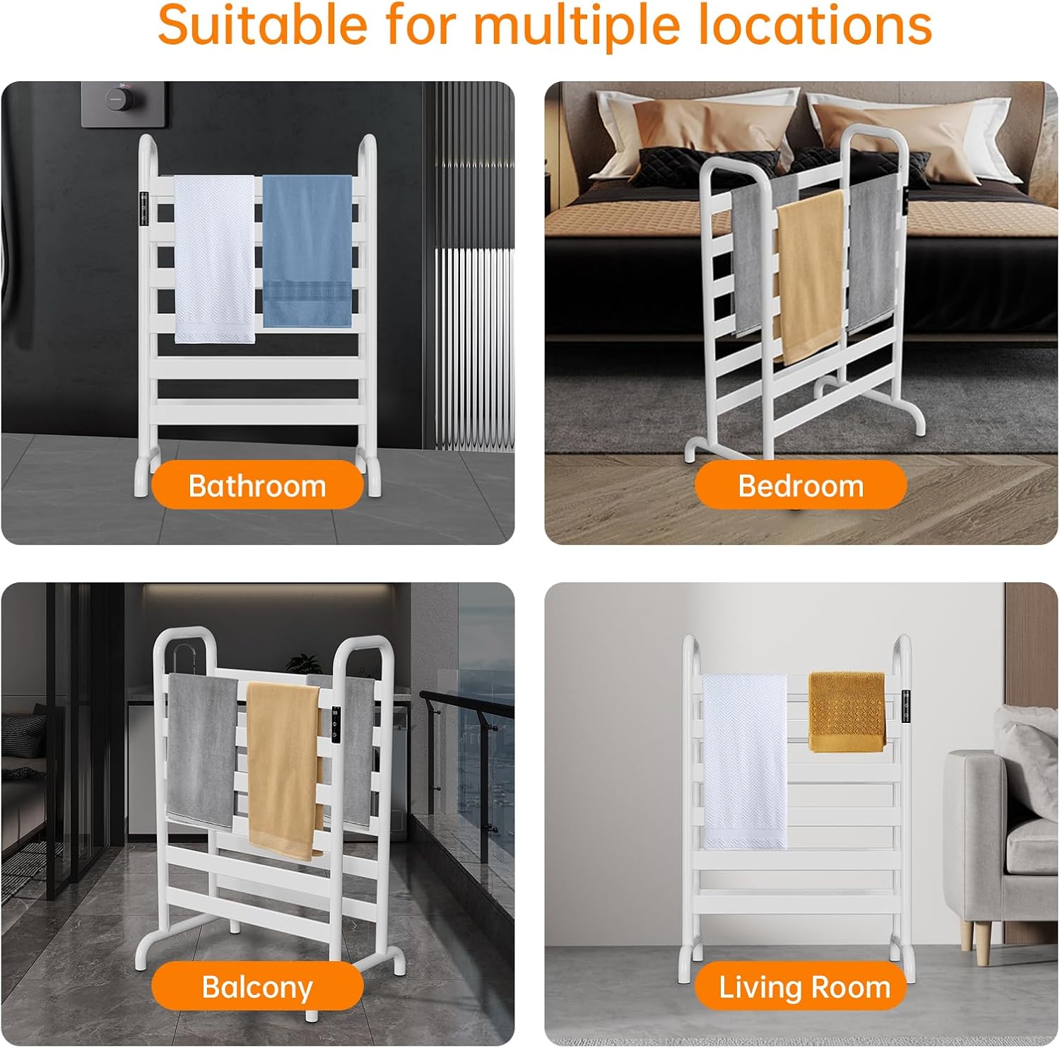 Towel Warmer Rack, Electric Heated Towel Rack for Bathroom, Freestanding Adjustable Temperature 110–170°F with Timer & Overheat Protection, Large Aluminum Towel Heater, 12 Fast Heating Bars