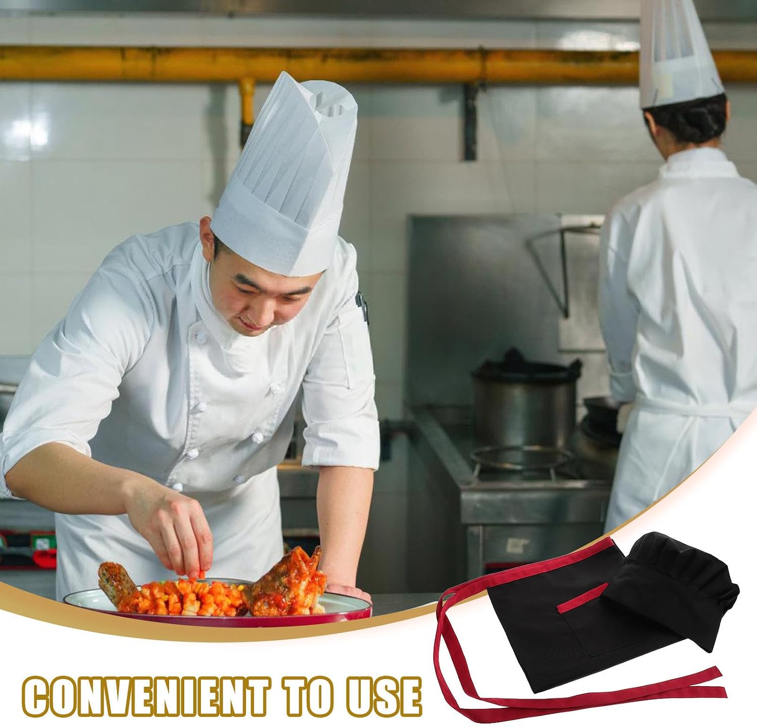 Adjustable Chef Hat and Cooking Apron Set for Men and Women, Oil-proof Cotton Kitchen Apron with Strap, Neutral Style Professional Appearance for Home Baking and Restaurants