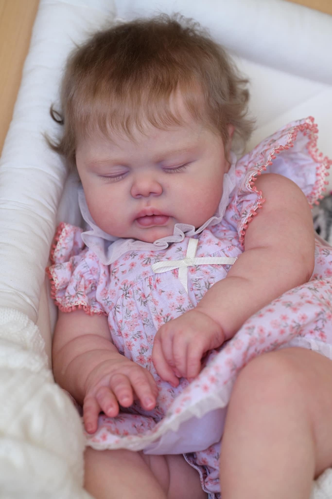 Pinky Reborn Plump Face 24 inch 60 CM Handmade Reborn Baby Dolls Realistic Baby Girl Dolls Soft Cuddy Body with Rooted Curly Hair
